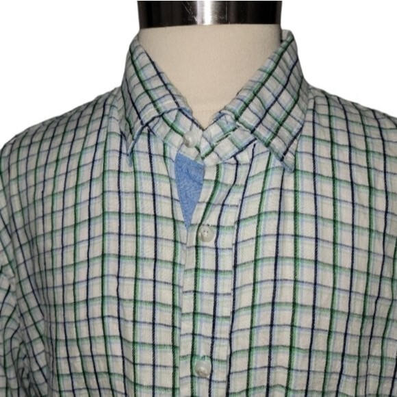 Report Collection Men's shirt XXL Blue Green checkered 100% linen long sleeve - Picture 8 of 11